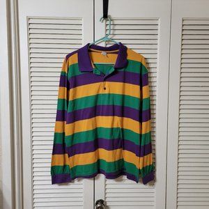 Long Sleeve Mardi Gras Polo Size XL Fits Small!